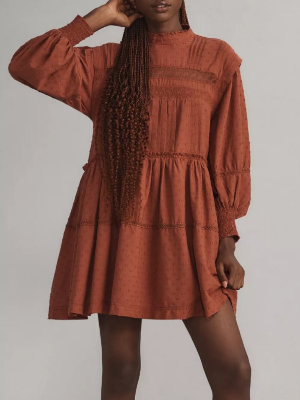 Anthropologie Burnt Orange Long Sleeve Boho Smock Dress